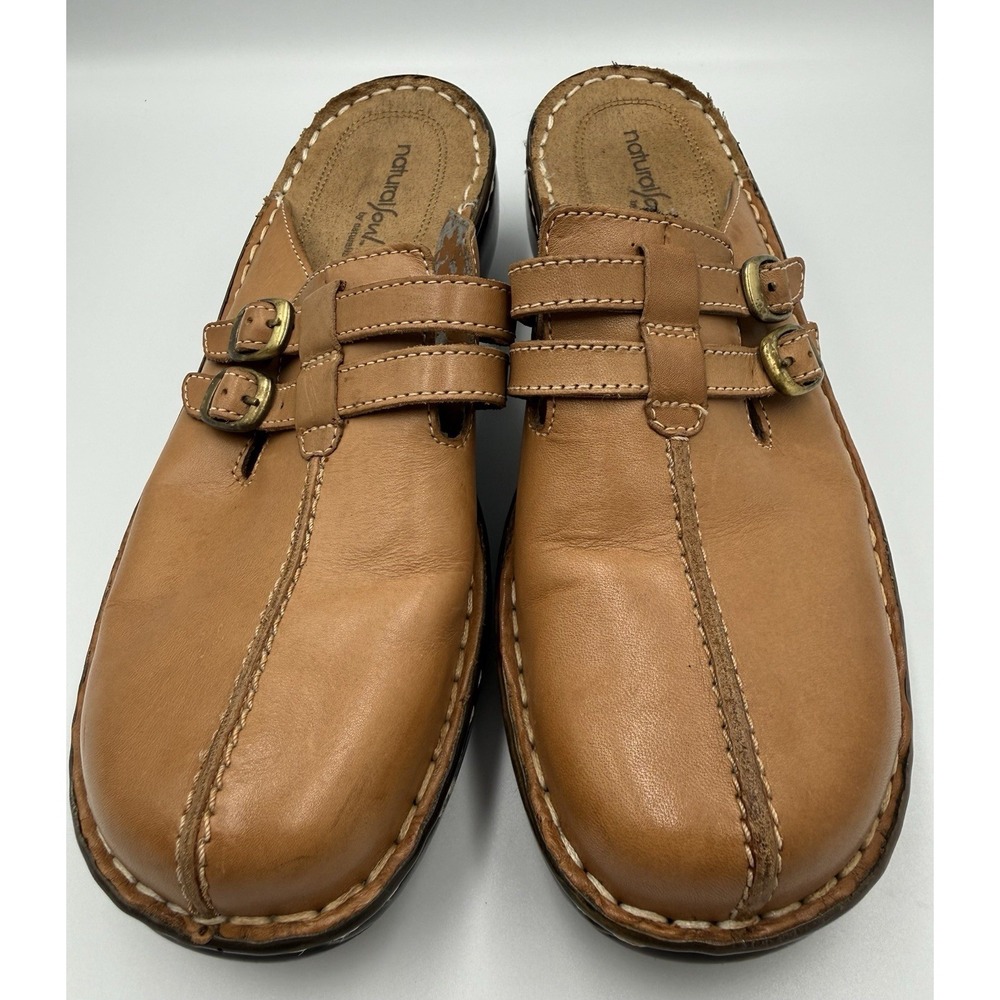 Natural Soul by Naturalizer Suva Womens 8M Brown Leather Buckle Comfort Clogs